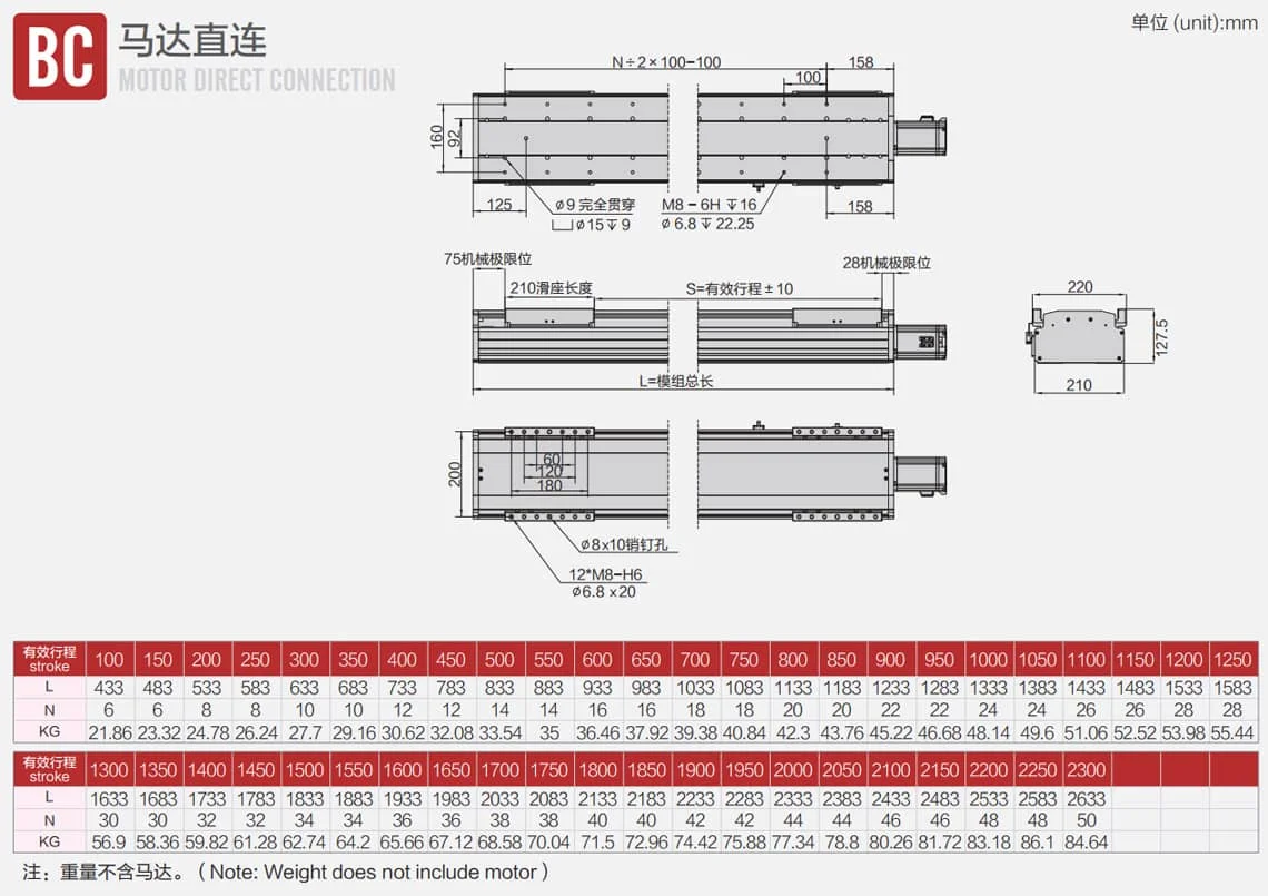 丝杆直线模组210尺寸