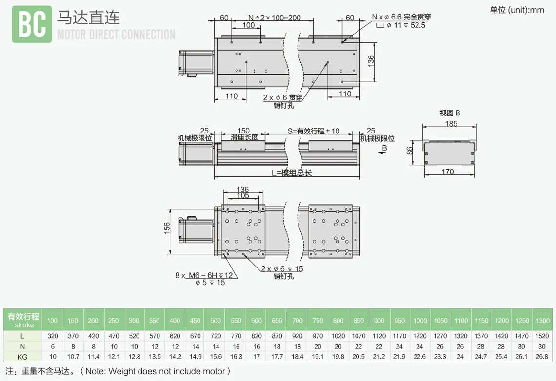 全封闭丝杆模组DE170尺寸